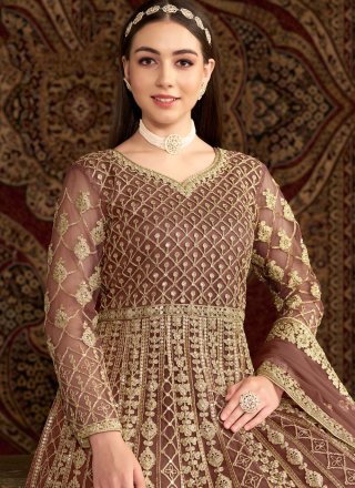 Brown Net Embroidered, Sequins and Zari Work  Designer Gown