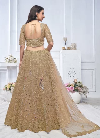 Brown Net Embroidered, Stone and Zari Work A - Line Lehenga Choli