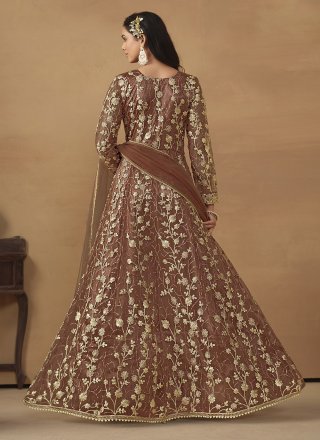 Brown Net Pant Style Suit with Embroidered Work for Women
