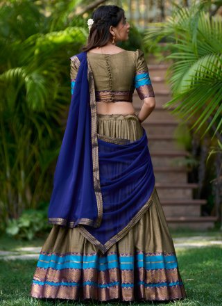 Brown Poly Cotton Weaving and Zari Work Lehenga Choli for Ceremonial