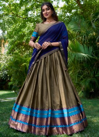 Brown Poly Cotton Weaving and Zari Work Lehenga Choli for Ceremonial