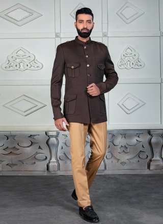 Brown Rayon Buttons Work Jodhpuri Suit for Ceremonial