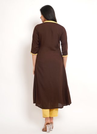 Brown Rayon Pant Style Suit with Lace Work