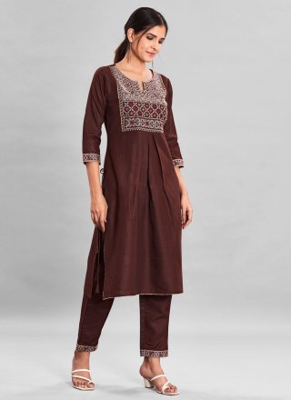 Brown Rayon Party Wear Kurti with Embroidered Work for Ceremonial