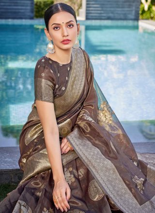 Brown Shimmer Classic Sari with Woven Work