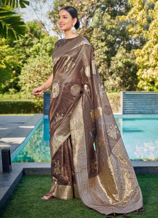 Brown Shimmer Classic Sari with Woven Work