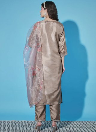 Brown Silk Blend Readymade Salwar Suit
