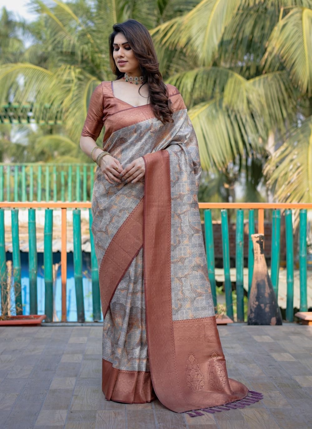 The stary night Brown Liva Georgette Saree - navyāsa