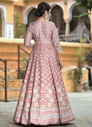 Brown Silk  Designer Gown with Digital Print Work
