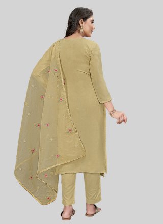 Brown Silk Embroidered Work Pant Style Suit