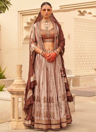 Brown Silk Readymade Lehenga Choli with Foil Print Work for Reception