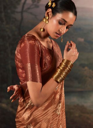 Brown Silk Trendy Saree with Digital Print Work for Women