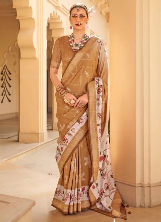 Brown Silk Trendy Saree with Foil Print Work