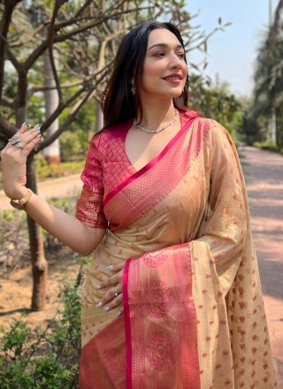 Brown Silk Woven Work Classic Saree for Casual
