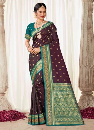 Brown Silk Woven Work Trendy Saree