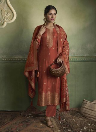 Brown Tissue Brasso Salwar Suit with Jacquard and Zari Work