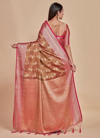Brown Woven Work Kanjivaram Silk Classic Saree