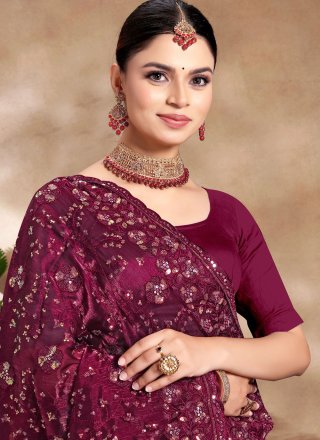 Burburry Trendy Saree with Embroidered, Resham and Sequins Work