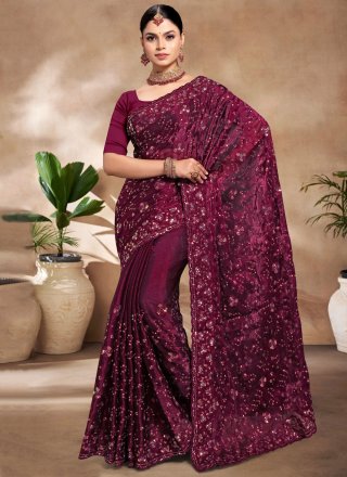Burburry Trendy Saree with Embroidered, Resham and Sequins Work