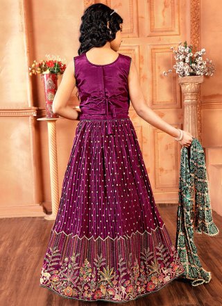Burgundy Chinon Embroidered Work Readymade Lehenga Choli