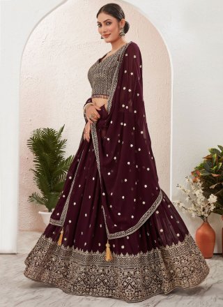 Burgundy Georgette Embroidered Work Readymade Lehenga Choli