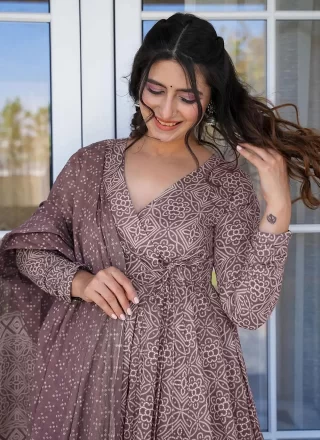Burgundy Muslin Digital Print Work Salwar Suit for Ceremonial