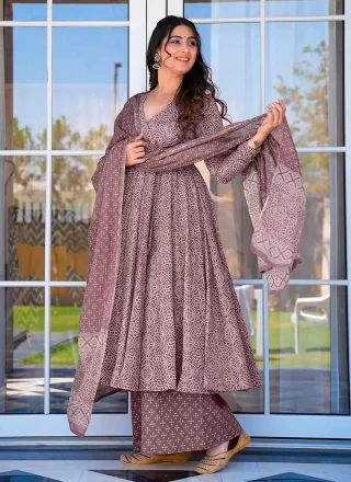 Burgundy Muslin Digital Print Work Salwar Suit for Ceremonial