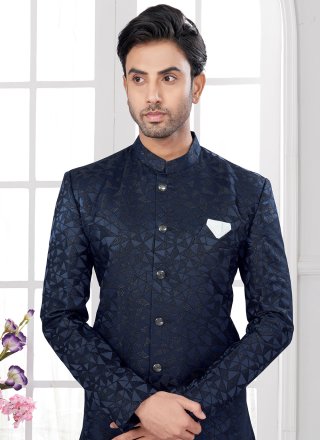 Buttons and Fancy Work Jacquard Indo Western In Blue