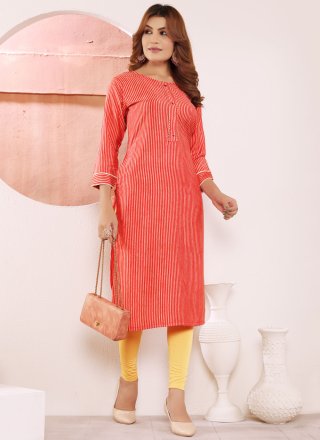 Buttons and Print Work Viscose Party Wear Kurti In Red and Pink