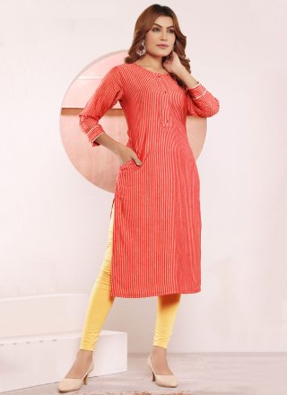 Buttons and Print Work Viscose Party Wear Kurti In Red and Pink