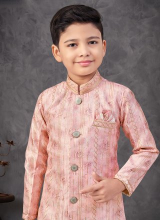 Buttons, Thread and Zari Work Silk Indo Western Sherwani In Multi Colour