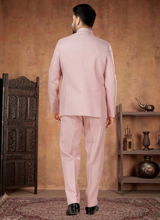 Buttons Work Rayon Jodhpuri Suit In Pink for Engagement
