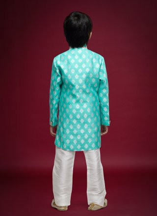 Captivating Firozi Banarasi Jacquard Sherwani Kids Wear