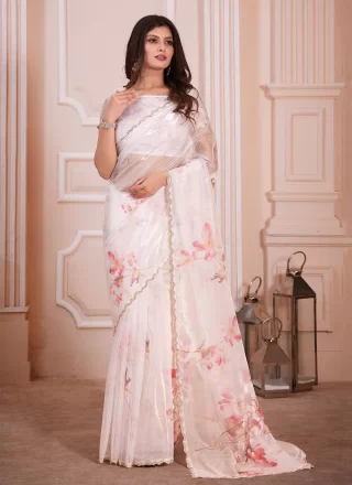 Captivating White Organza Contemporary Sari