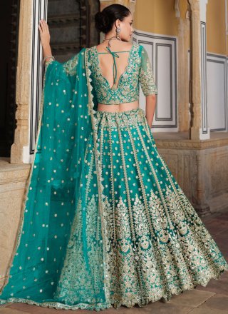 Catchy Rama Net Lehenga Choli with Dimond, Embroidered and Sequins Work