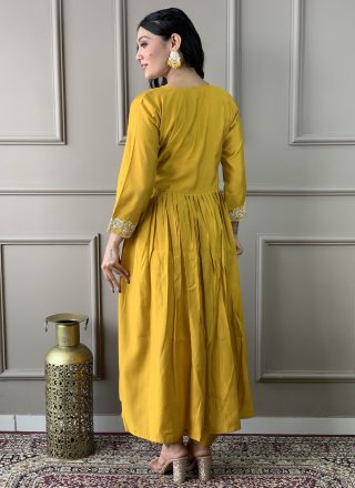 Chanderi Pant Style Suit In Mustard