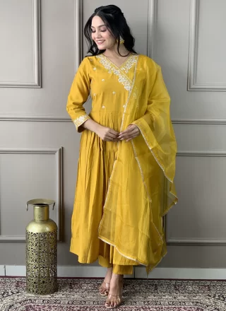 Chanderi Pant Style Suit In Mustard