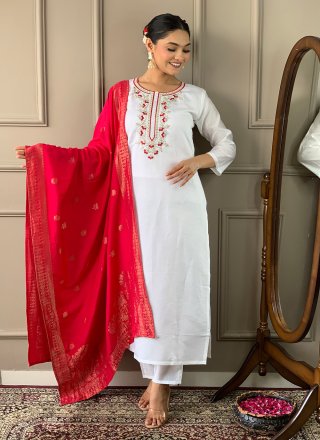 Chanderi Pant Style Suit with Embroidered Work