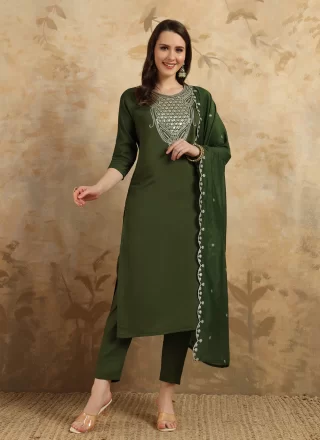 Chanderi Pant Style Suit with Embroidered Work