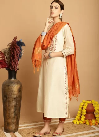 Chanderi Readymade Salwar Suit with Embroidered Work