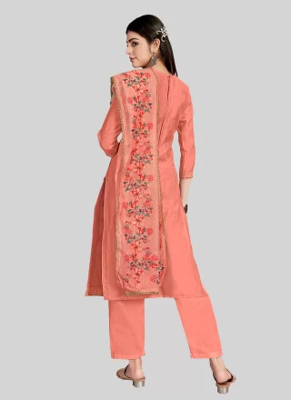Chanderi Silk Pant Style Suit In Pink