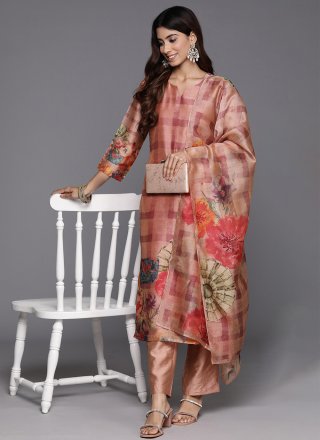 Chanderi Silk Readymade Salwar Suit In Brown