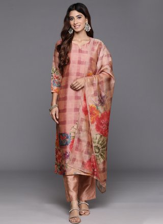 Chanderi Silk Readymade Salwar Suit In Brown