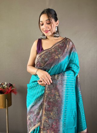 Chanderi Silk Traditional Saree In Turquoise