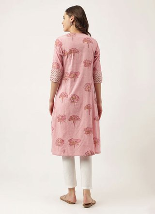 Charismatic Pink Cotton Designer Kurti with Floral Patch Work