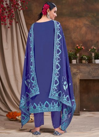 Chic Blue Jacquard Salwar Suit with Embroidered Work