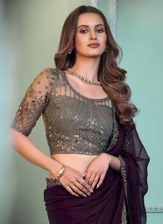 Chiffon Classic Sari In Wine