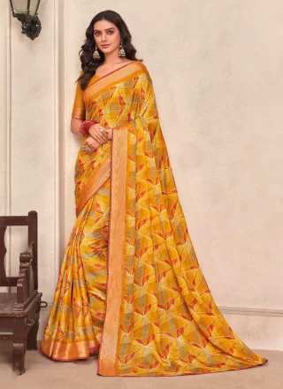 Chiffon Classic Sari In Yellow