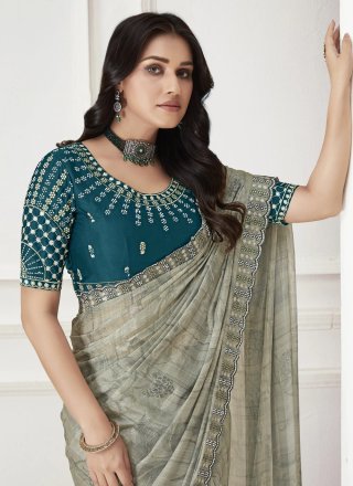 Chiffon Contemporary Sari with Patch Border and Embroidered Work