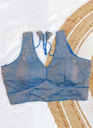 Chiffon Designer Blouse In Blue and Grey